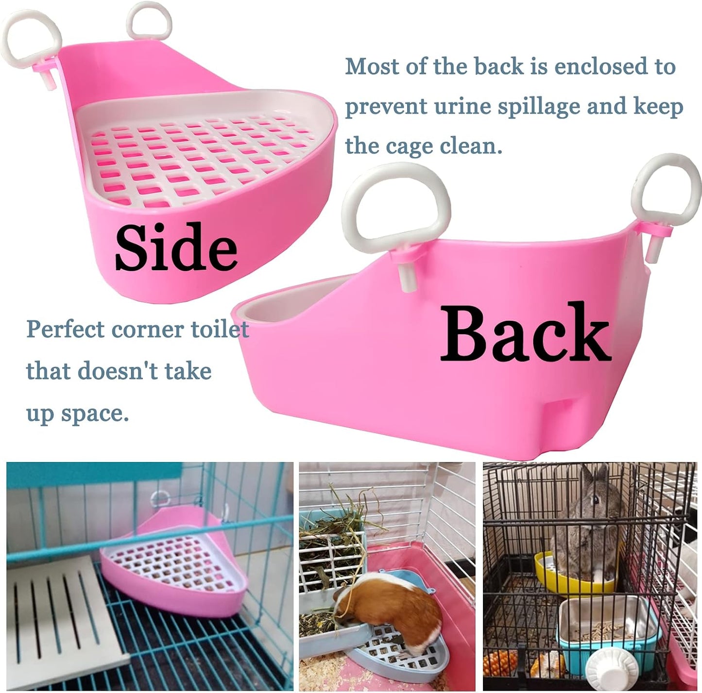 Hamiledyi Guinea Pig Potty Trainer Corner, Small Animals Triangle Plastic Litter Box, Bedding Litter Box Pee Pan Tray Toilet for Hamster Gerbil Bunny Ferret Chinchilla Hedgehog (Pink)