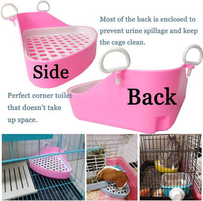 Hamiledyi Guinea Pig Potty Trainer Corner, Small Animals Triangle Plastic Litter Box, Bedding Litter Box Pee Pan Tray Toilet for Hamster Gerbil Bunny Ferret Chinchilla Hedgehog (Pink)