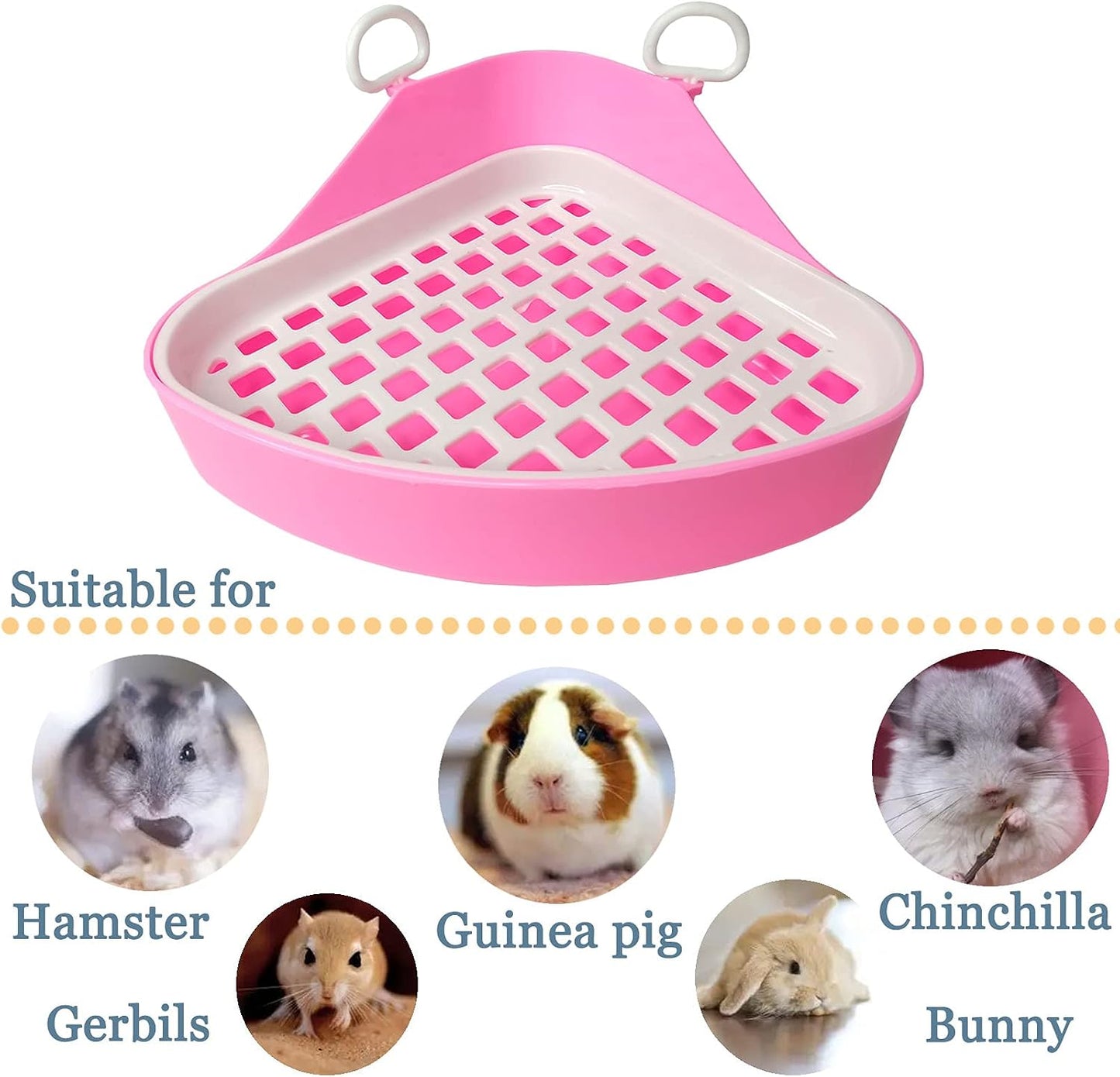 Hamiledyi Guinea Pig Potty Trainer Corner, Small Animals Triangle Plastic Litter Box, Bedding Litter Box Pee Pan Tray Toilet for Hamster Gerbil Bunny Ferret Chinchilla Hedgehog (Pink)