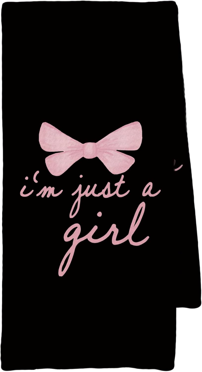 Coquette Trendy Black Pink Bows Kitchen Towels, Coquette Party Decor, Baby Girl Gifts, Girls Room College Dorm Apartment Bathroom Decor Decoration Tea Towels Kitchen Hand Towels 16x24 Inch