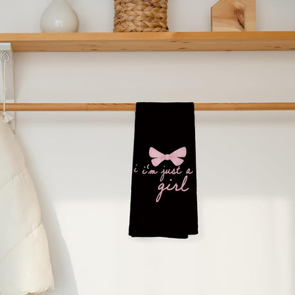 Coquette Trendy Black Pink Bows Kitchen Towels, Coquette Party Decor, Baby Girl Gifts, Girls Room College Dorm Apartment Bathroom Decor Decoration Tea Towels Kitchen Hand Towels 16x24 Inch