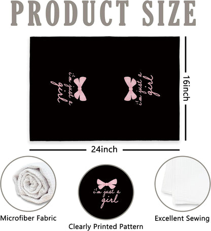 Coquette Trendy Black Pink Bows Kitchen Towels, Coquette Party Decor, Baby Girl Gifts, Girls Room College Dorm Apartment Bathroom Decor Decoration Tea Towels Kitchen Hand Towels 16x24 Inch