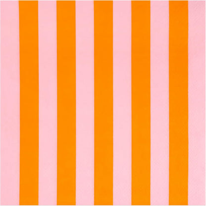 100Pcs Pink Orange Striped Disposable Paper Napkins 6.5in | Luncheon Cocktail Hand Towel Tequila Sunrise Bachelorette Tiki Summer Fruit Themed Party Supplies Table Decor
