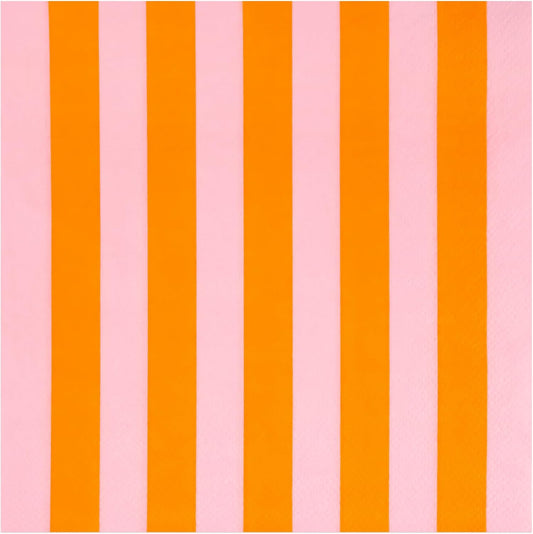 100Pcs Pink Orange Striped Disposable Paper Napkins 6.5in | Luncheon Cocktail Hand Towel Tequila Sunrise Bachelorette Tiki Summer Fruit Themed Party Supplies Table Decor