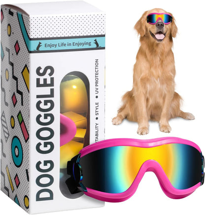 Dog Sunglasses Goggles, UV Wind Dust Fog Protection Pet Glasses Eye Wear Protection with Adjustable Strap for Medium or Large Dog (Pink)