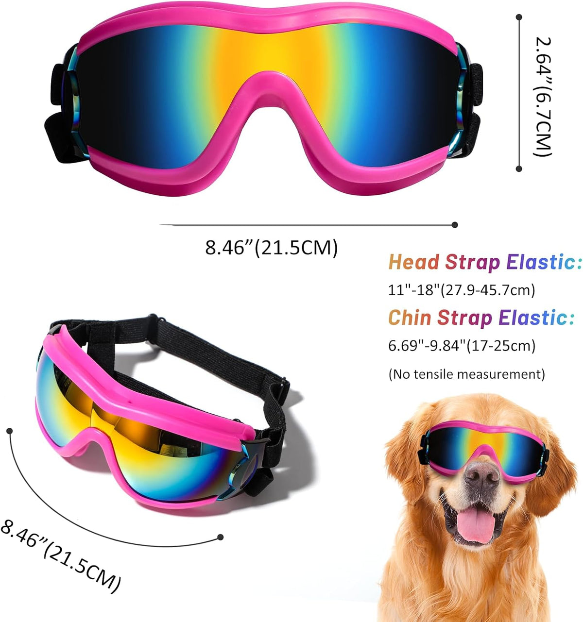Dog Sunglasses Goggles, UV Wind Dust Fog Protection Pet Glasses Eye Wear Protection with Adjustable Strap for Medium or Large Dog (Pink)