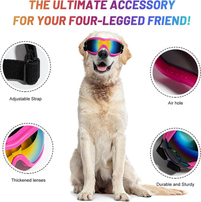 Dog Sunglasses Goggles, UV Wind Dust Fog Protection Pet Glasses Eye Wear Protection with Adjustable Strap for Medium or Large Dog (Pink)