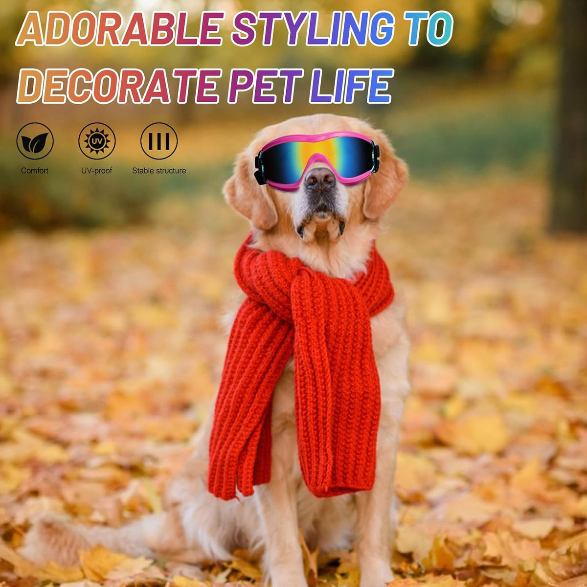 Dog Sunglasses Goggles, UV Wind Dust Fog Protection Pet Glasses Eye Wear Protection with Adjustable Strap for Medium or Large Dog (Pink)