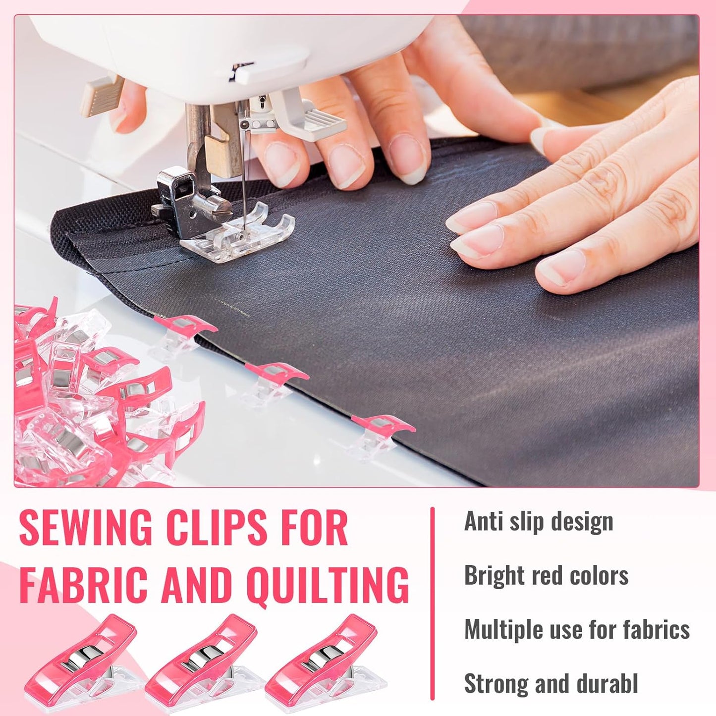 200 Pcs Multipurpose Sewing Clips Quilting Supplies,Plastic Fabric Clips for Sewing,Quilting for Binding Accessories and Crafting Tools (Pink)