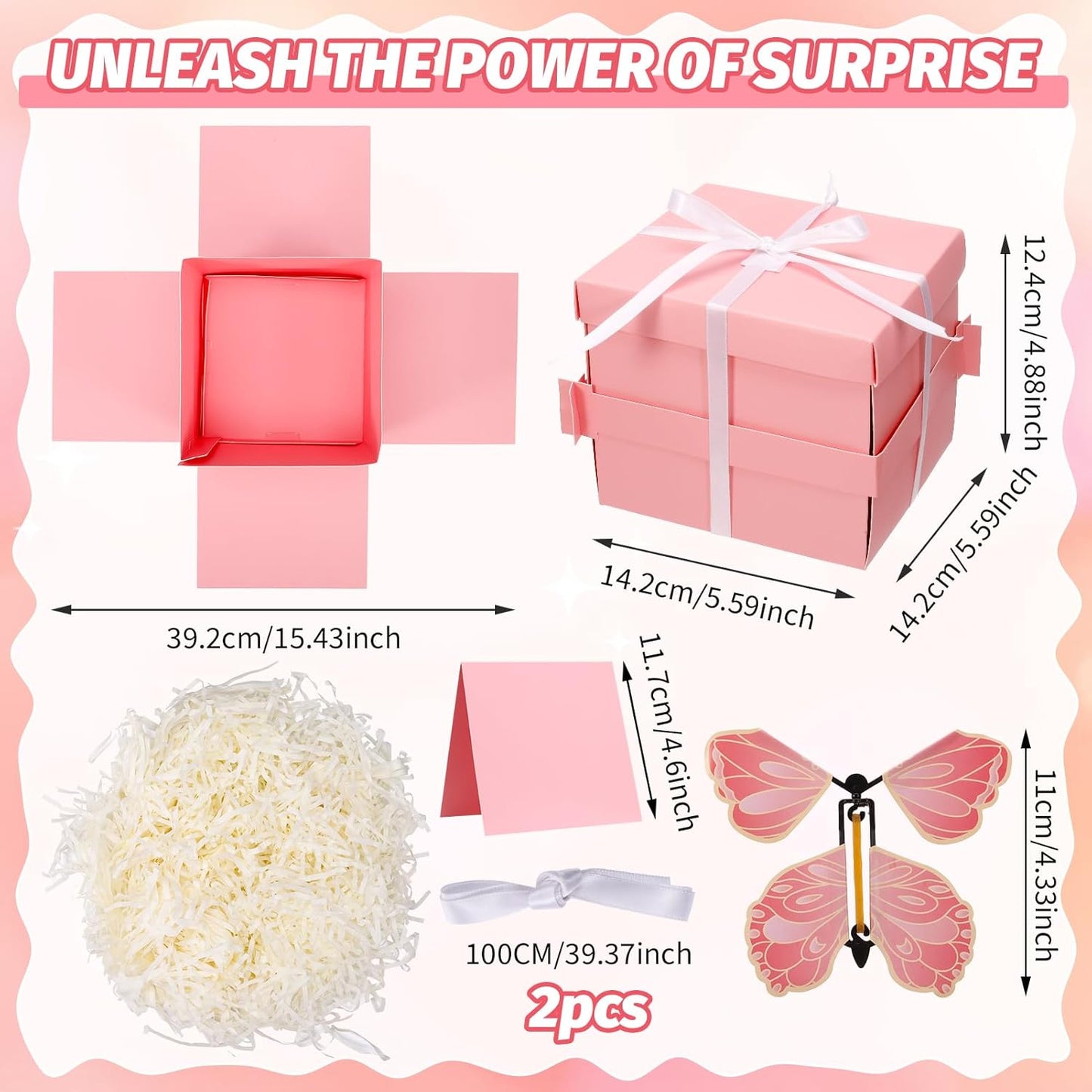 Butterfly Explosion Cardboard Gift Box, Flying Butterfly Surprise Box for Birthday, Wedding, Anniversaries, Christmas (Pink)
