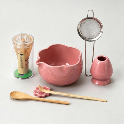 Matcha Set, 8Pcs Floral Ceramic Matcha Kit with Matcha Whisk