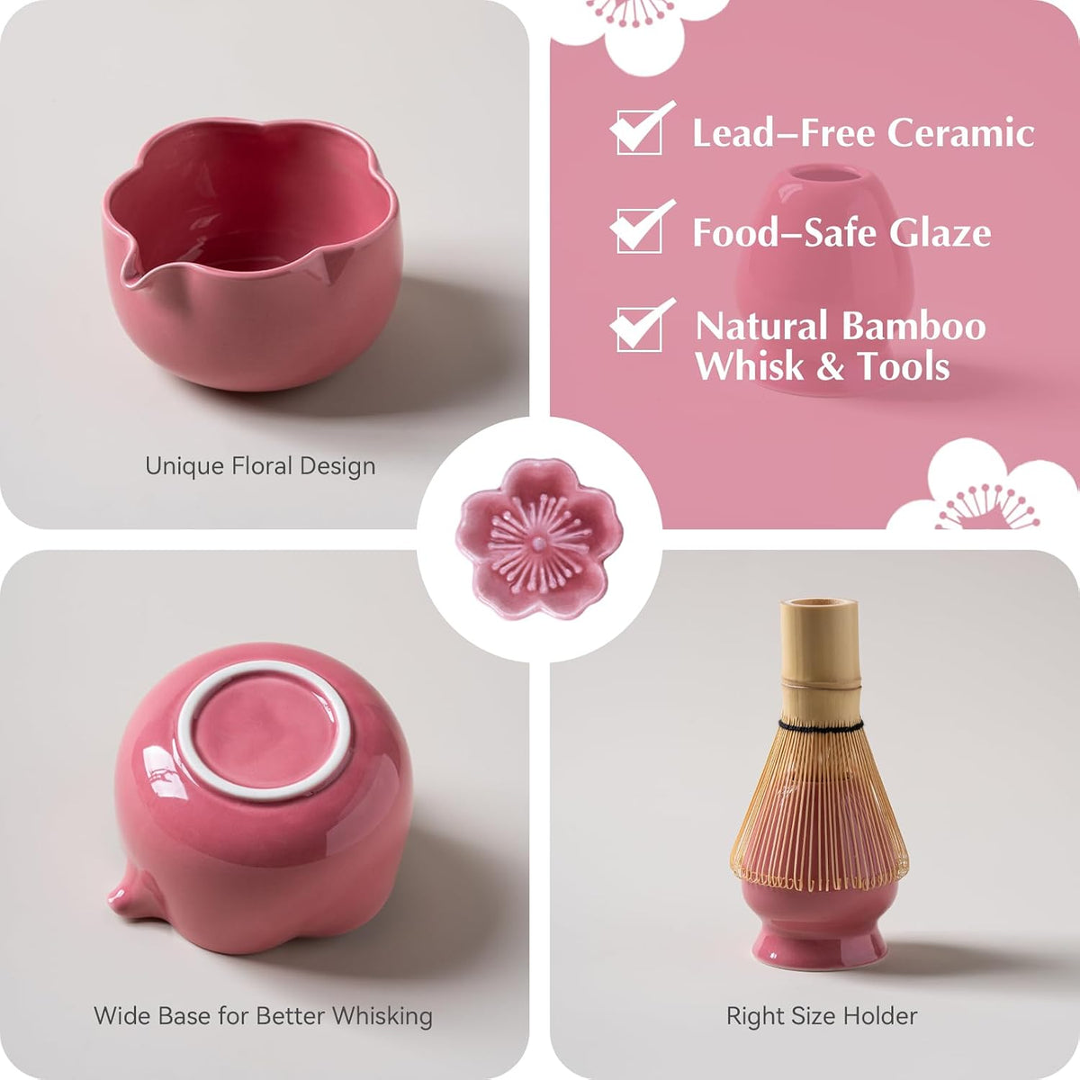 Matcha Set, 8Pcs Floral Ceramic Matcha Kit with Matcha Whisk