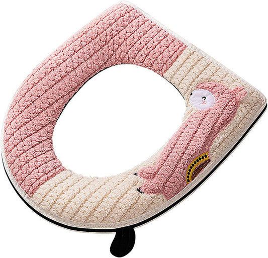 Warm Toilet Seat Cover with Handle for Bathroom (Pink Alpaca)