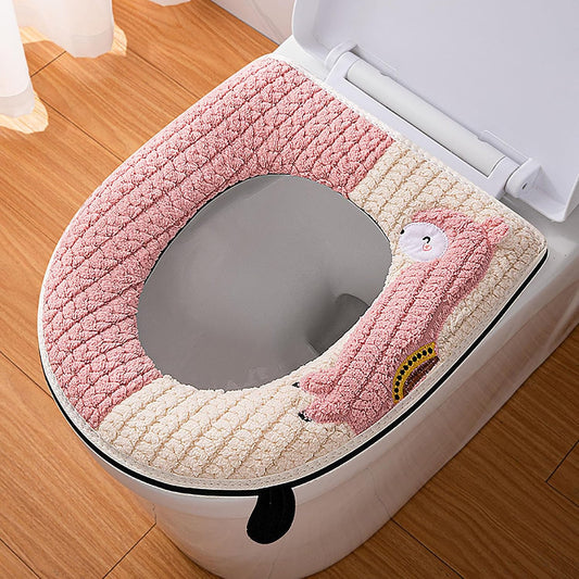 Warm Toilet Seat Cover with Handle for Bathroom (Pink Alpaca)