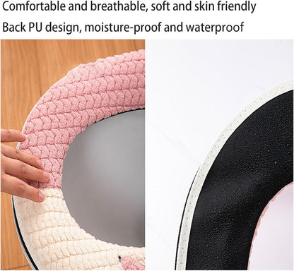 Warm Toilet Seat Cover with Handle for Bathroom (Pink Alpaca)