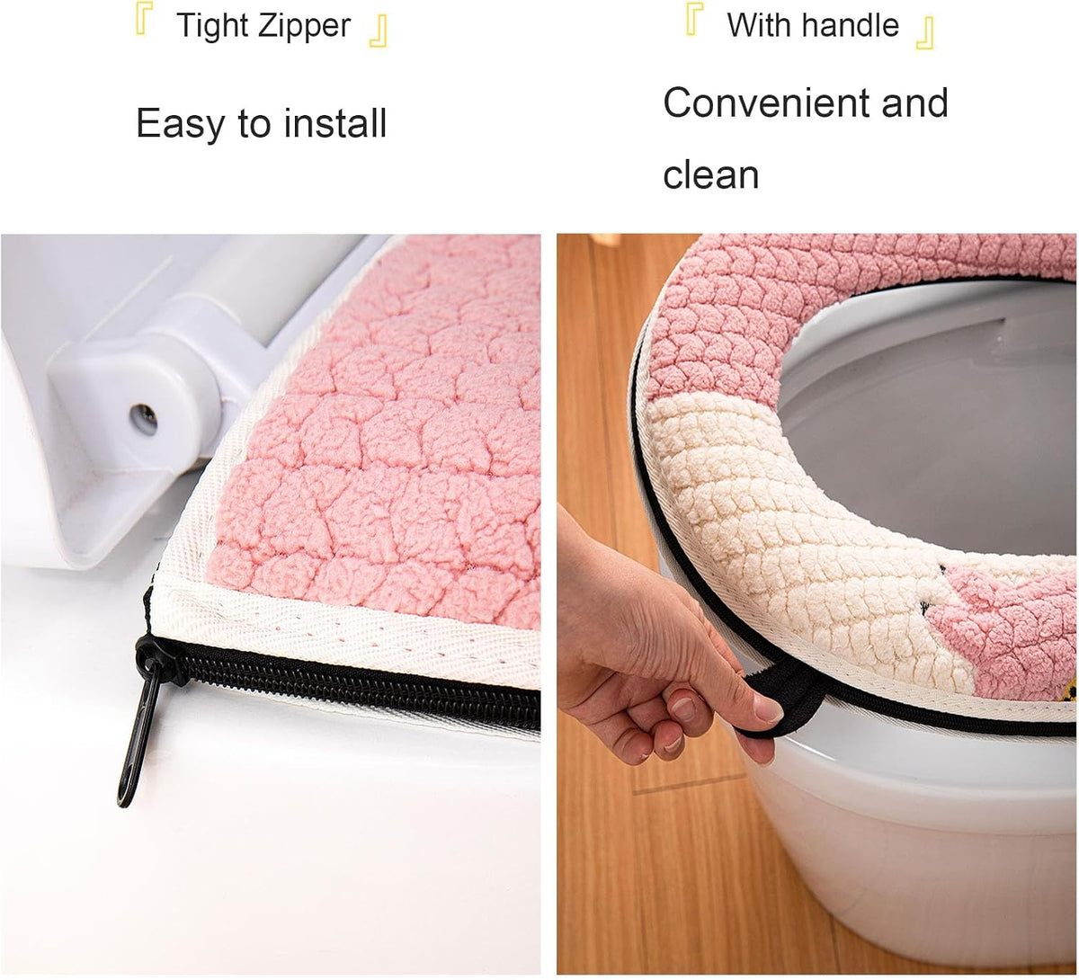 Warm Toilet Seat Cover with Handle for Bathroom (Pink Alpaca)