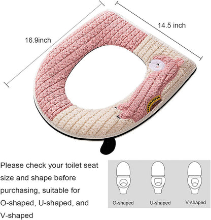 Warm Toilet Seat Cover with Handle for Bathroom (Pink Alpaca)