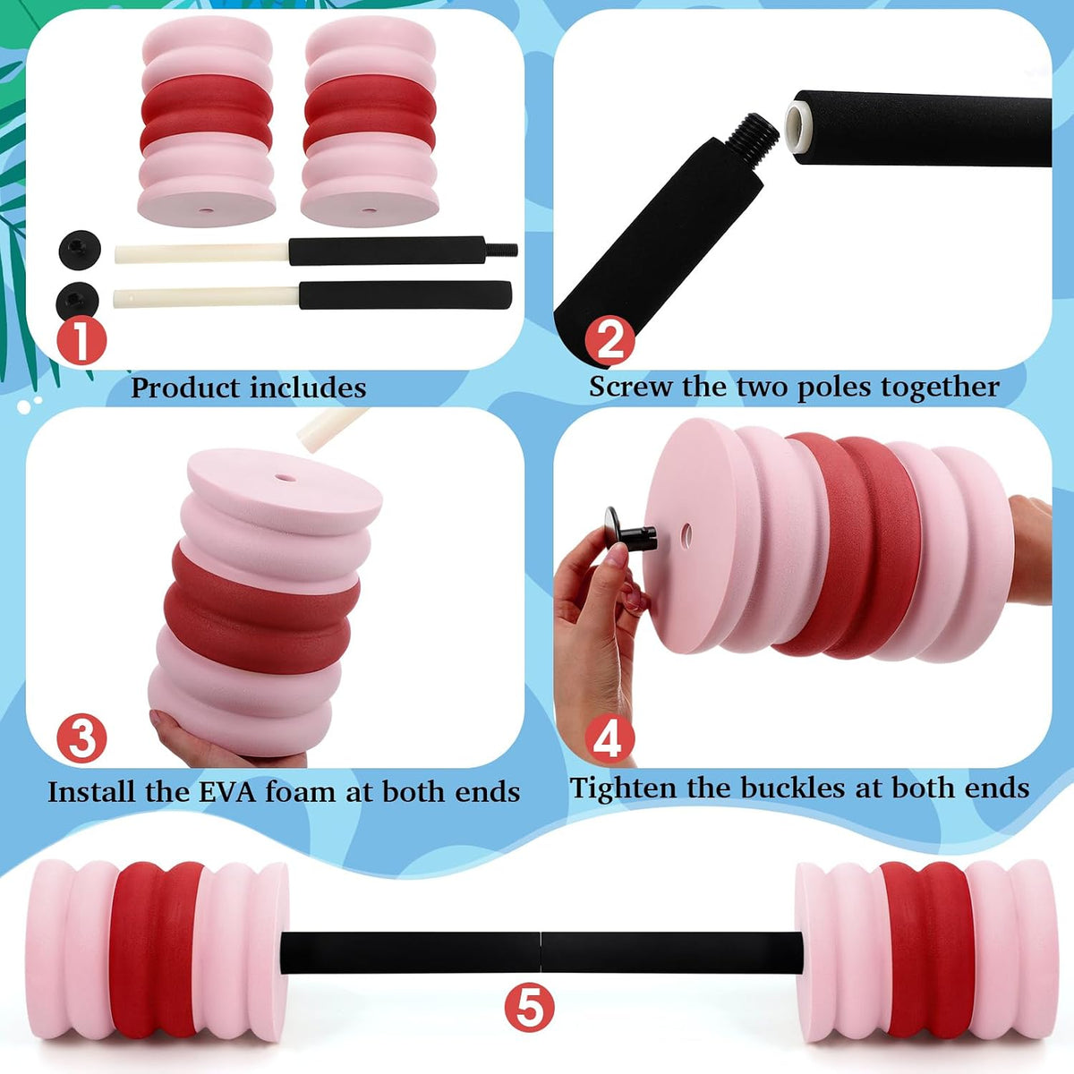 Long Aquatic Swim Dumbbells Foam Water Weights for Pool Exercise