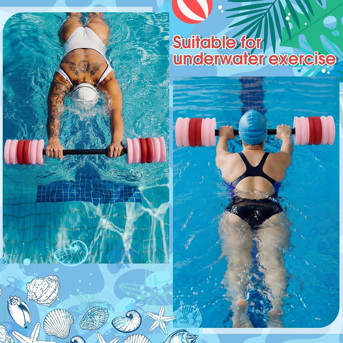 Long Aquatic Swim Dumbbells Foam Water Weights for Pool Exercise