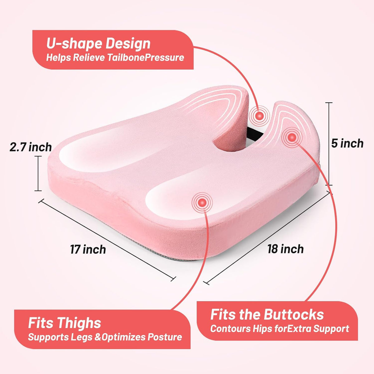 Large Memory Seat Cushion,Car Seat Cushion are Used to Relieve Sciatica, Suitable for Offices, Cars, Wheelchairs, Multi-Purpose (Pink)