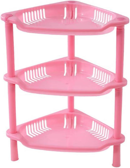3 Tier Shower Caddy Organizer Shelf Corner, Pink Plastic Countertop Shelf Multifunctional Hollow Out Desktop Rack Cosmetic Storage Holder Organizer for Bathroom Kitchen Dresser