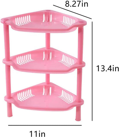 3 Tier Shower Caddy Organizer Shelf Corner, Pink Plastic Countertop Shelf Multifunctional Hollow Out Desktop Rack Cosmetic Storage Holder Organizer for Bathroom Kitchen Dresser