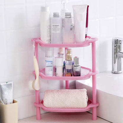 3 Tier Shower Caddy Organizer Shelf Corner, Pink Plastic Countertop Shelf Multifunctional Hollow Out Desktop Rack Cosmetic Storage Holder Organizer for Bathroom Kitchen Dresser