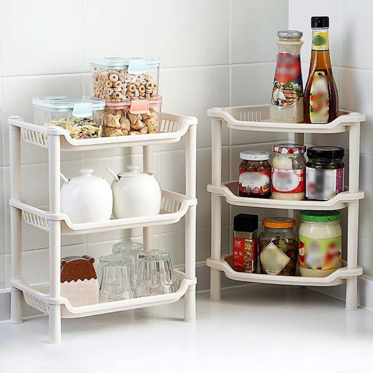 3 Tier Shower Caddy Organizer Shelf Corner, Pink Plastic Countertop Shelf Multifunctional Hollow Out Desktop Rack Cosmetic Storage Holder Organizer for Bathroom Kitchen Dresser