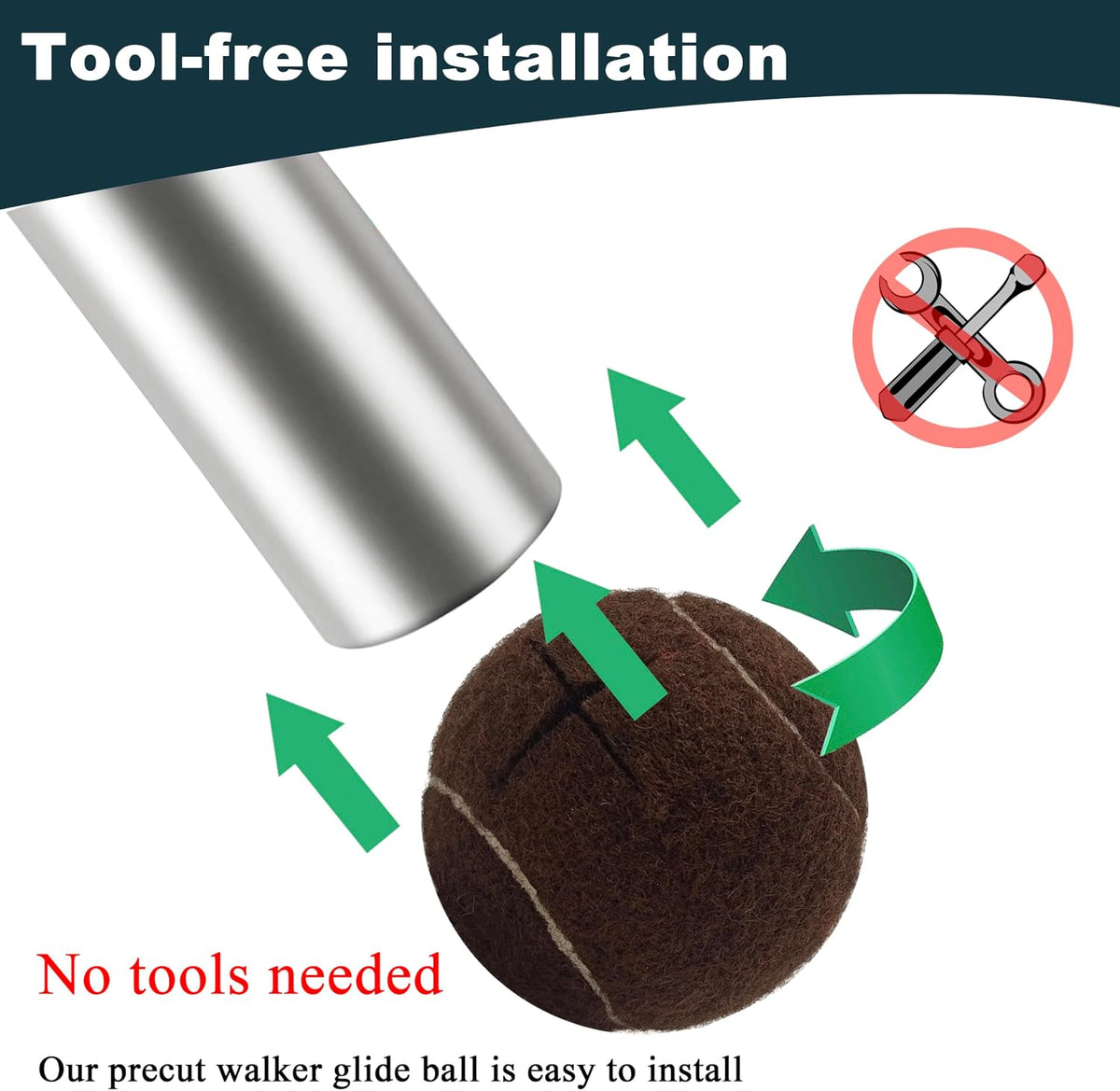 2 Pack Precut Tennis Balls for Walkers, Heavy Duty Glide Balls for Walkers & Furniture Legs - Universal Floor Protectors, Long Lasting & Easy Installation