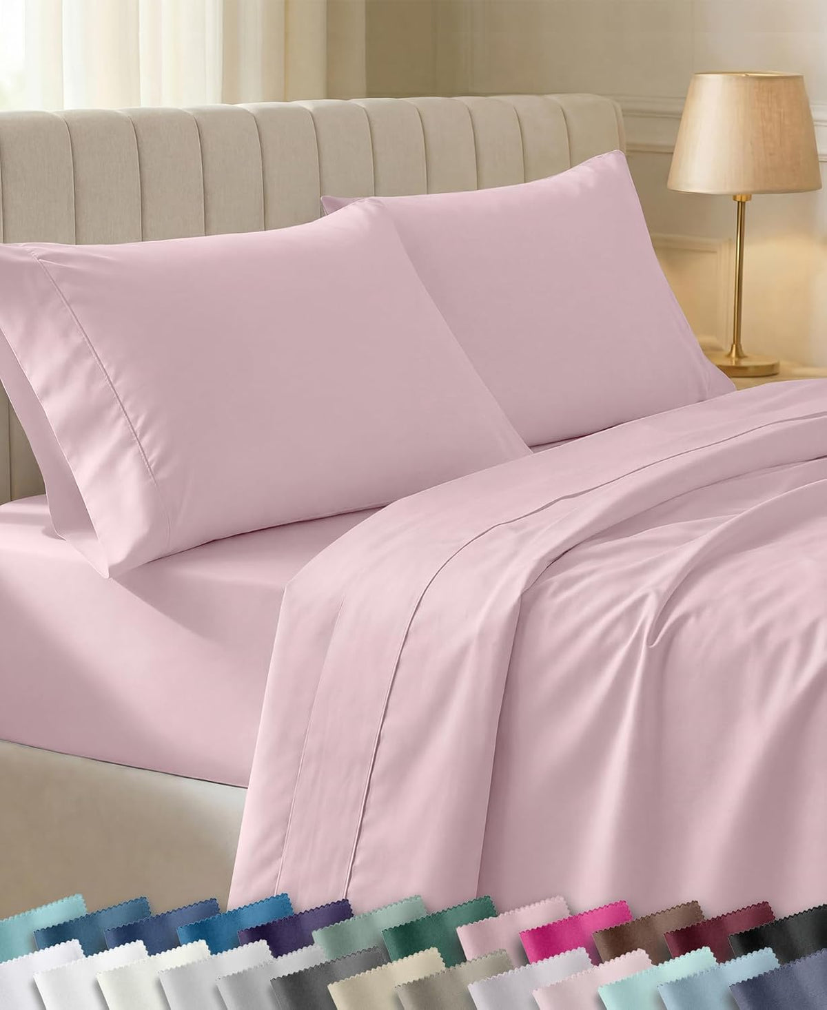 Soft 100% Cotton Sateen King Size Bedsheets Set, Pink