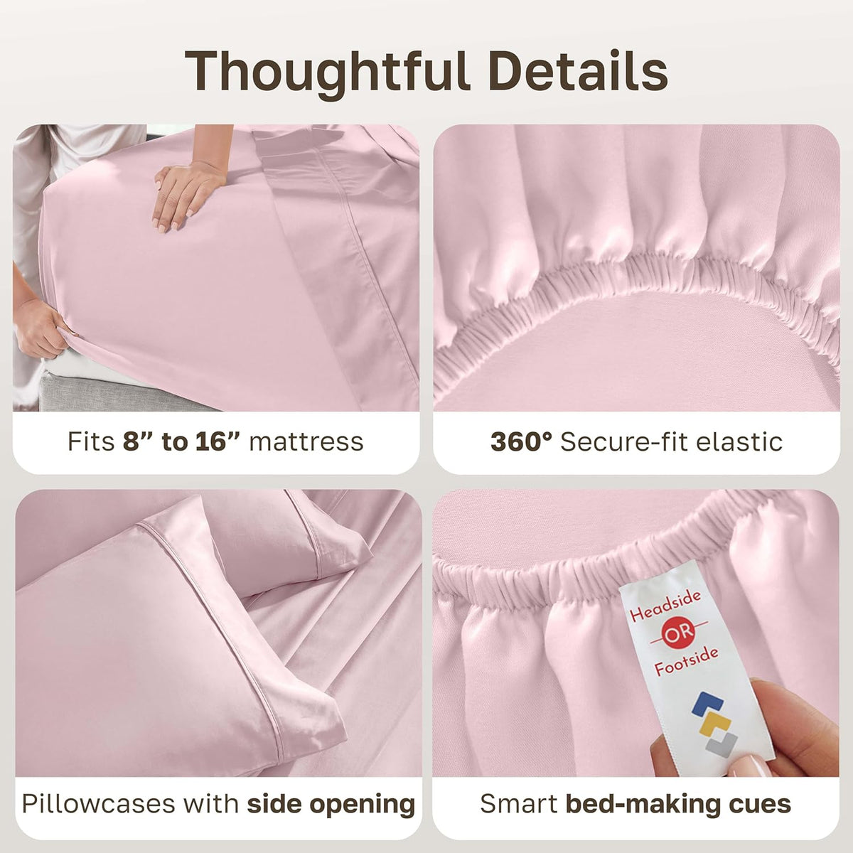 Soft 100% Cotton Sateen King Size Bedsheets Set, Pink