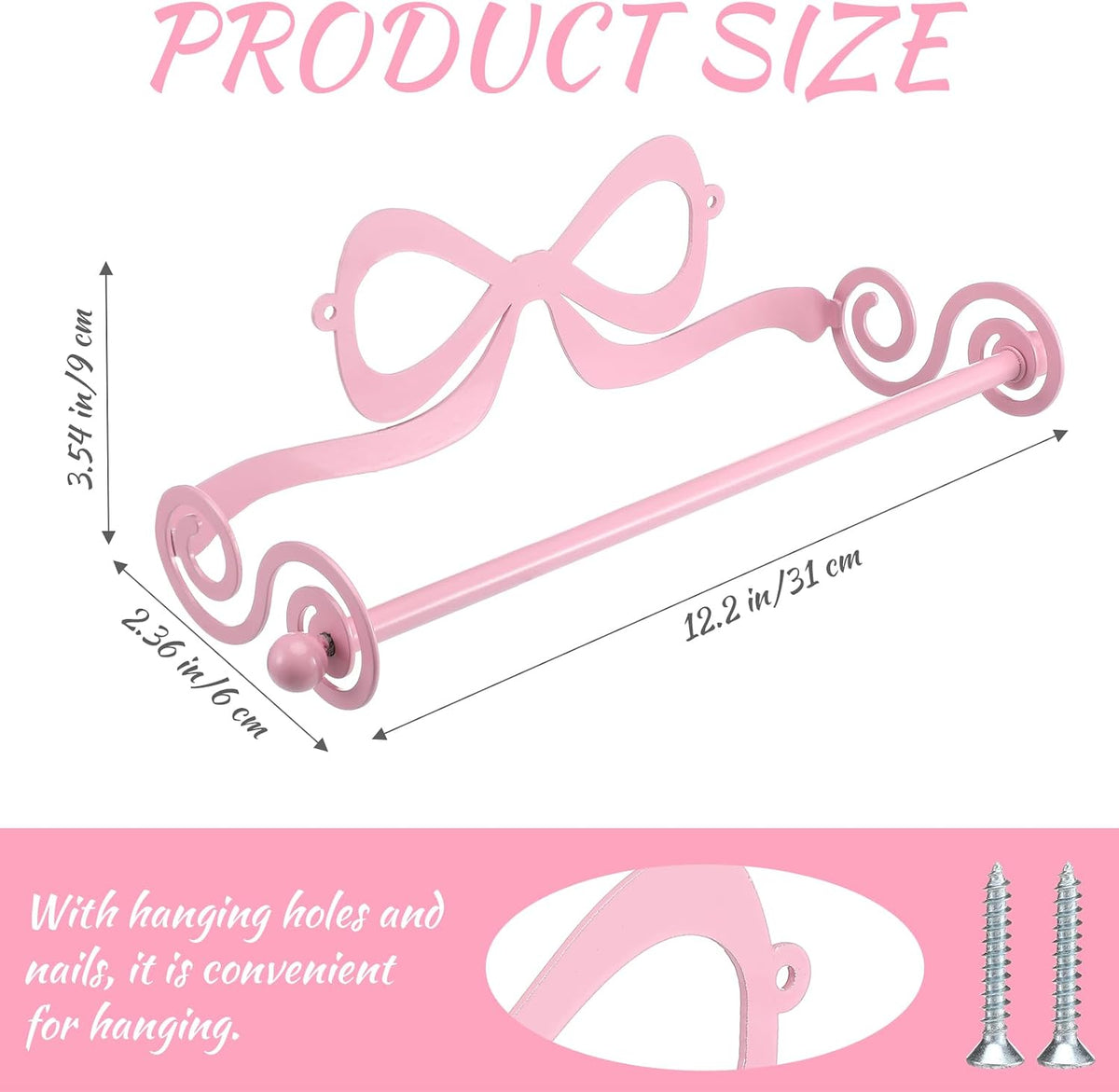 Pink Bow Toilet Paper Holder Wall Mount Coquette 12.2 x 2.3''