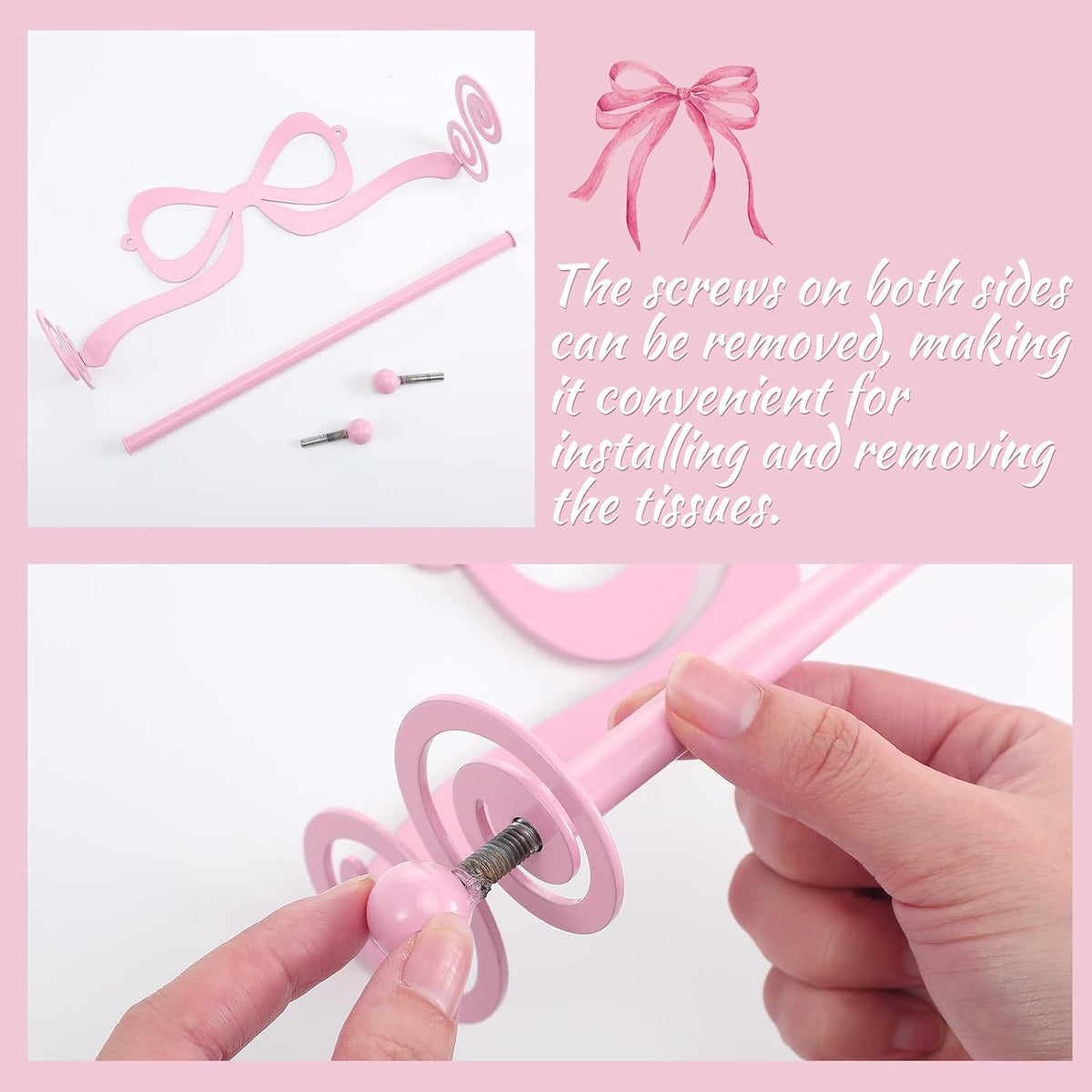 Pink Bow Toilet Paper Holder Wall Mount Coquette 12.2 x 2.3''