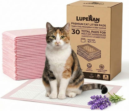 Cat Pee Pads,Super Absorbent,Odor Control with Lavender Scent,Multi Cat,16.9"x11.4" Refills for Tidy Cats Breeze Litter System,Disposable,Leak-Proof Quick-Dry Cat Litter Pads,Pink,30 Count