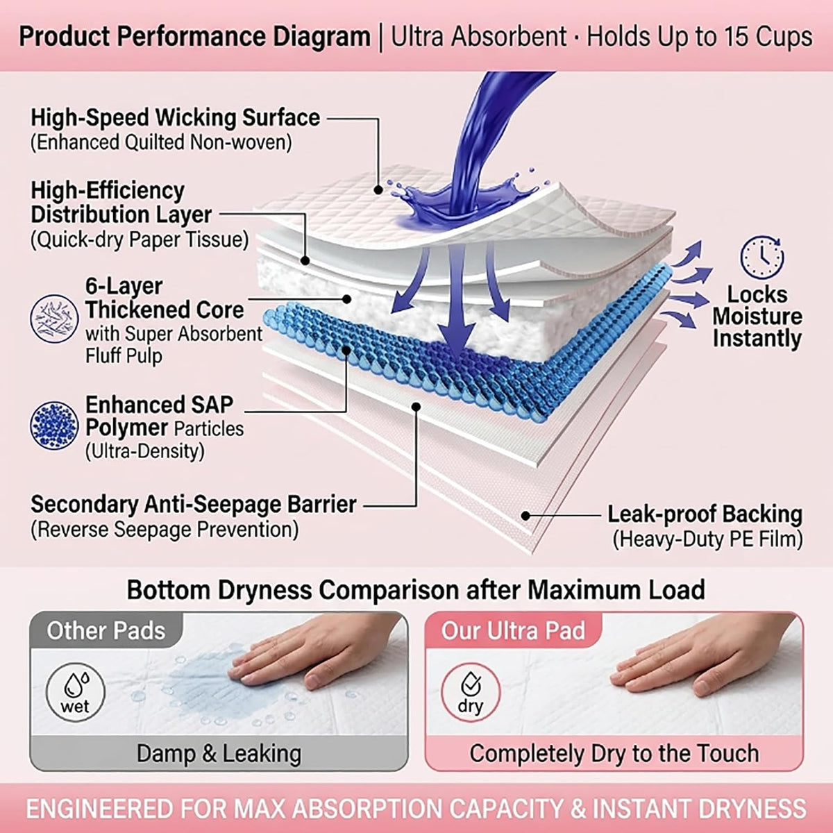Cat Pee Pads,Super Absorbent,Odor Control with Lavender Scent,Multi Cat,16.9"x11.4" Refills for Tidy Cats Breeze Litter System,Disposable,Leak-Proof Quick-Dry Cat Litter Pads,Pink,30 Count