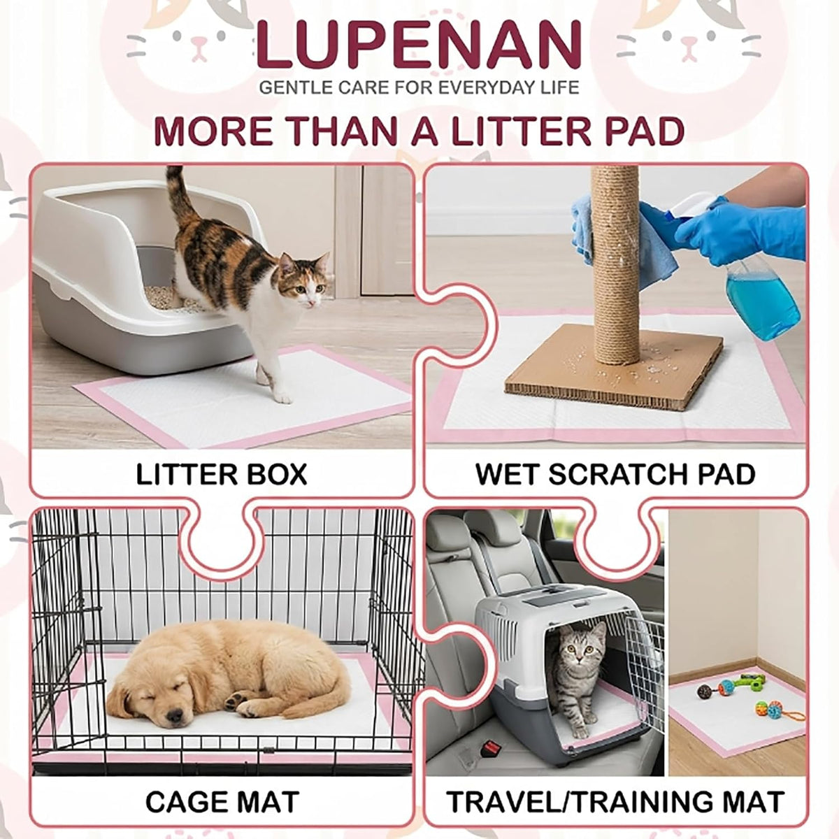 Cat Pee Pads,Super Absorbent,Odor Control with Lavender Scent,Multi Cat,16.9"x11.4" Refills for Tidy Cats Breeze Litter System,Disposable,Leak-Proof Quick-Dry Cat Litter Pads,Pink,30 Count