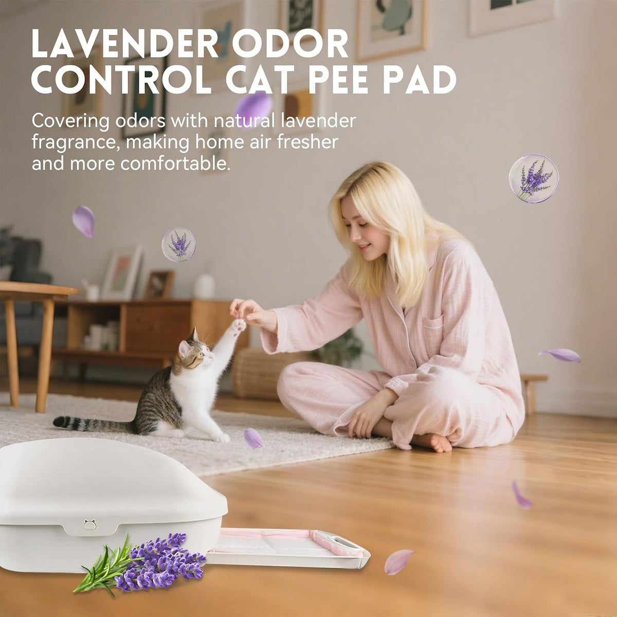 Cat Pee Pads,Super Absorbent,Odor Control with Lavender Scent,Multi Cat,16.9"x11.4" Refills for Tidy Cats Breeze Litter System,Disposable,Leak-Proof Quick-Dry Cat Litter Pads,Pink,30 Count
