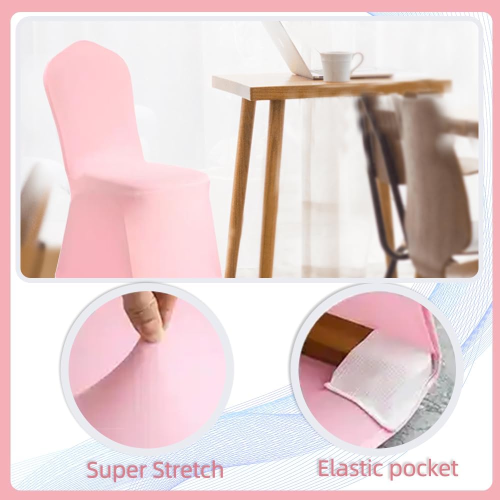 Chair Cover Pink Polyester Spandex Banquet Chair Covers Slipcover Flat Front Stretch Spandex Chair Covers for Wedding Banquet Dining Party Decorations (1 Pcs Pink)