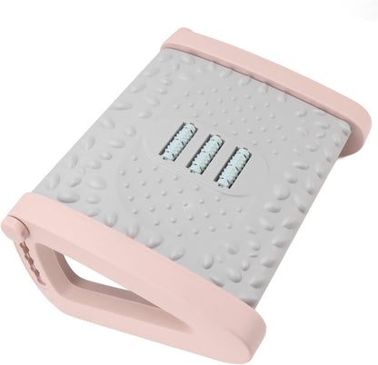 Ergonomic Under Desk Footrest with Texture and Roller for (Pink)