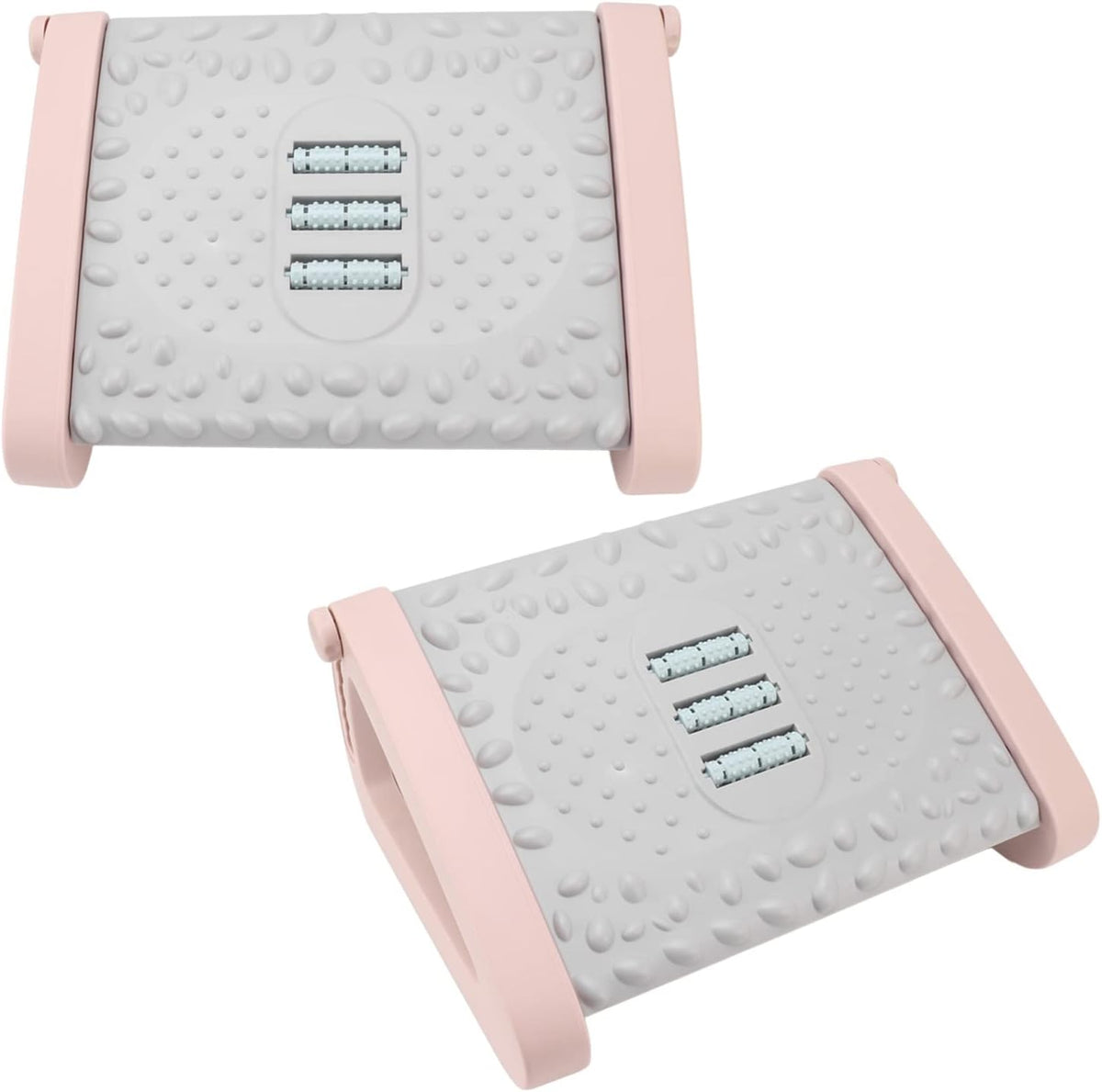 Ergonomic Under Desk Footrest with Texture and Roller for (Pink)