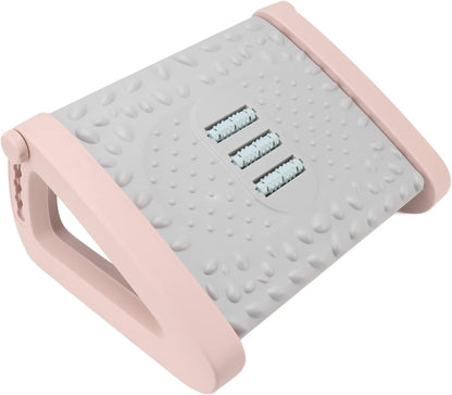 Ergonomic Under Desk Footrest with Texture and Roller for (Pink)