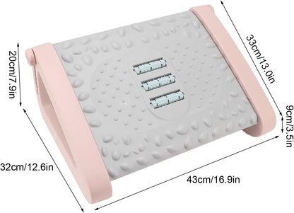 Ergonomic Under Desk Footrest with Texture and Roller for (Pink)