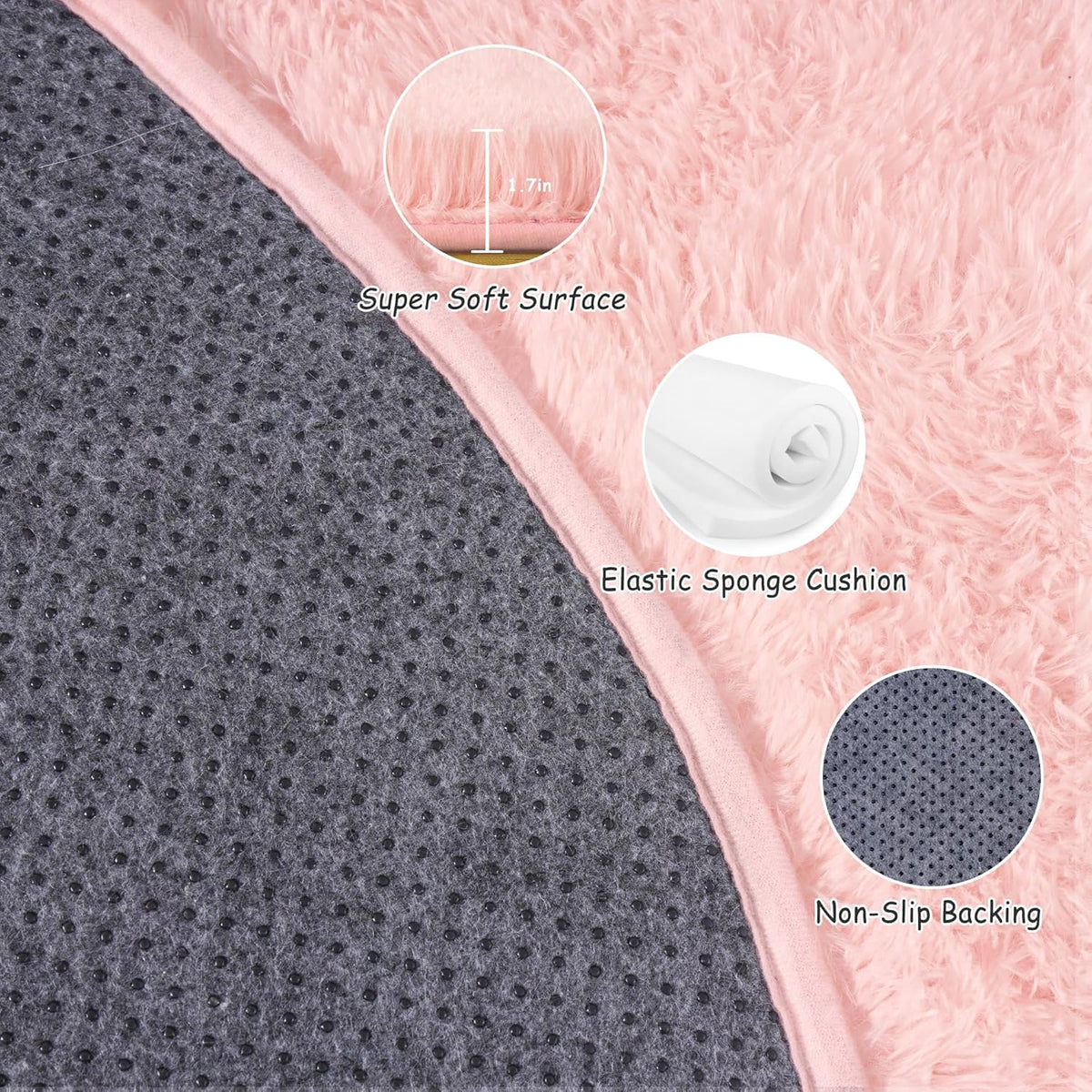 Round Fluffy Rugs 5Ft for Girls Bedroom, Pink Shag Circle Kids Rug Non-Slip for Bedside Dorm Nursery Playroom, Soft Cute Area Rugs for Living Room Decor