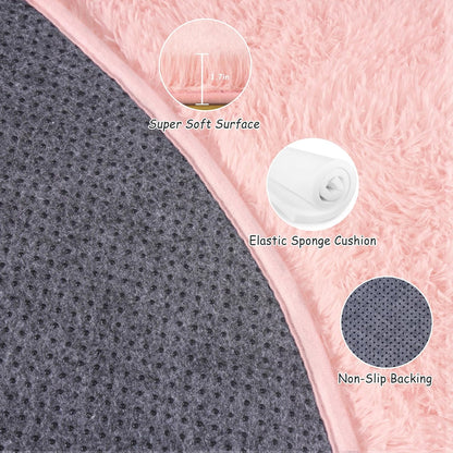 Round Fluffy Rugs 5Ft for Girls Bedroom, Pink Shag Circle Kids Rug Non-Slip for Bedside Dorm Nursery Playroom, Soft Cute Area Rugs for Living Room Decor