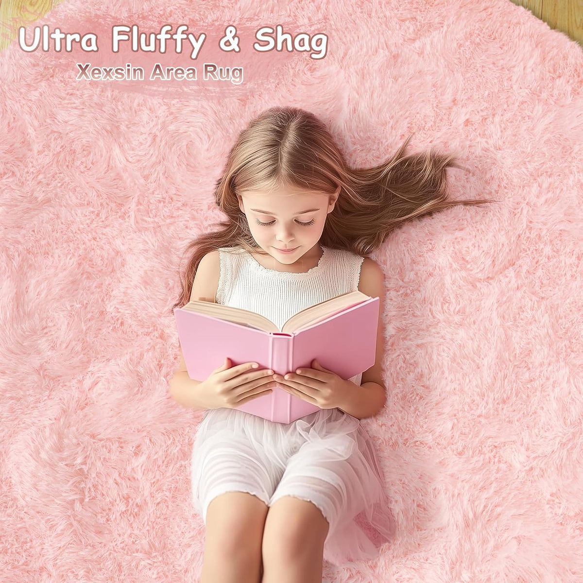 Round Fluffy Rugs 5Ft for Girls Bedroom, Pink Shag Circle Kids Rug Non-Slip for Bedside Dorm Nursery Playroom, Soft Cute Area Rugs for Living Room Decor