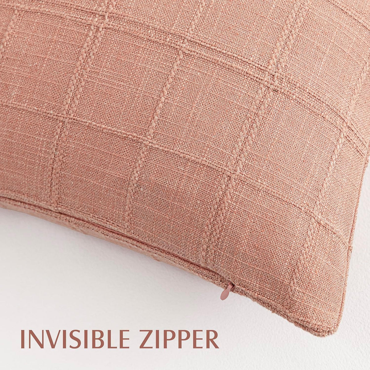 Set of 1 Decorative Linen Check Throw Pillow Cover Neutral Farmhouse Lumbar Cushion Cover Modern Boho Accent Home Decor for Sofa Chair Couch Bedroom Living Room,12×20 Inch,Coral Pink