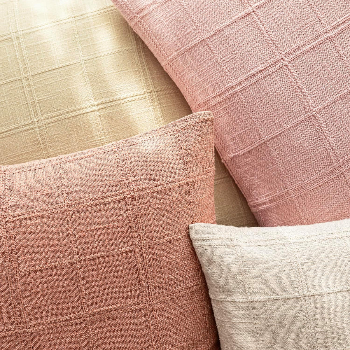 Set of 1 Decorative Linen Check Throw Pillow Cover Neutral Farmhouse Lumbar Cushion Cover Modern Boho Accent Home Decor for Sofa Chair Couch Bedroom Living Room,12×20 Inch,Coral Pink