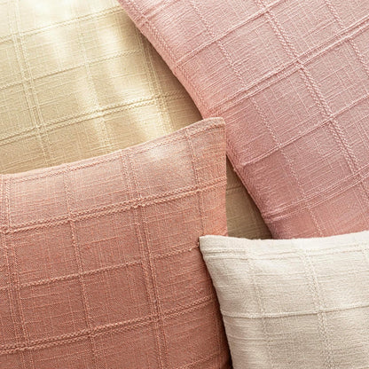 Set of 1 Decorative Linen Check Throw Pillow Cover Neutral Farmhouse Lumbar Cushion Cover Modern Boho Accent Home Decor for Sofa Chair Couch Bedroom Living Room,12×20 Inch,Coral Pink