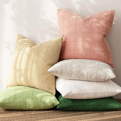 Set of 1 Decorative Linen Check Throw Pillow Cover Neutral Farmhouse Lumbar Cushion Cover Modern Boho Accent Home Decor for Sofa Chair Couch Bedroom Living Room,12×20 Inch,Coral Pink