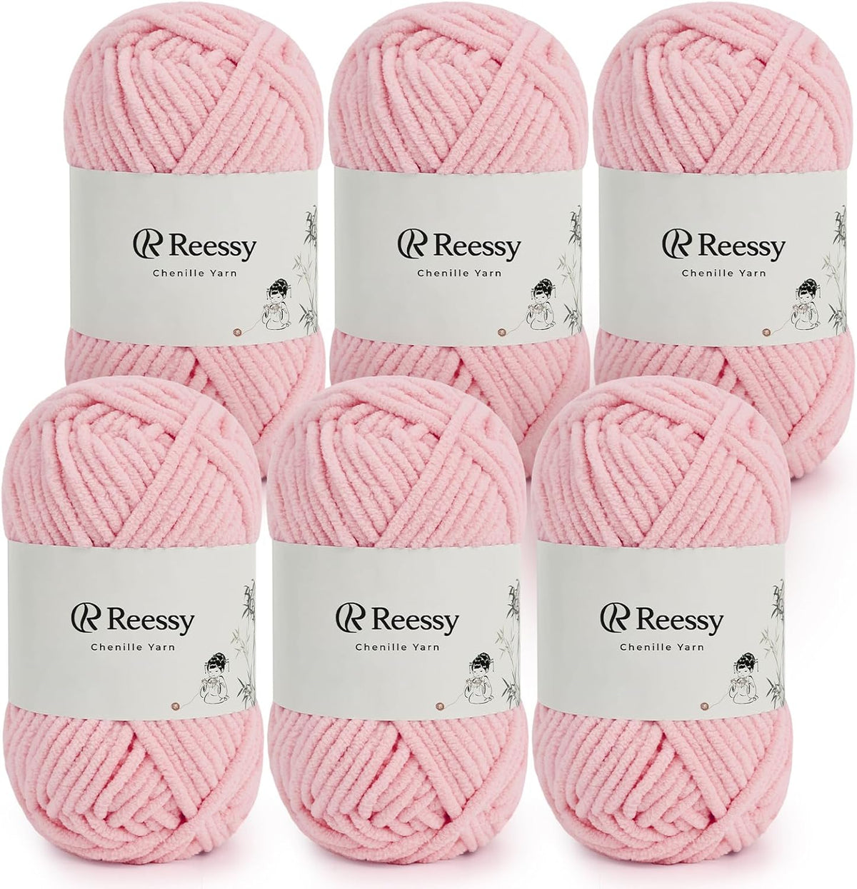 Chenille Yarn for Crocheting, 6 Pack Soft Polyester Yarn, 50g Skeins, Medium Worsted Weight Chenille, 3.5mm Plush Yarn for Crafting Plush Toys, Blankets, Scarves(Blossom Pink)
